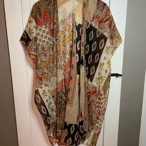 Jessica McClintock Lightweight Paisley Print Kimono - Cream, Black, Olive, Coral